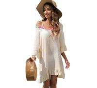 RPAEOY Copricostume Donna Mare Camicia Spiaggia con Pompon Vestito Chiffon Copricostumi da Bagno Beachwear Traspirante Abito Estivo Bikini Cover up Sarong Elegante