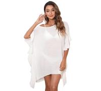 RPAEOY Copricostume Donna Mare Copricostumi Arruffato Cotone Bikini Cover Up Tunica Costume da Bagno Estate Abito Spiaggia Beachwear (Bianco)