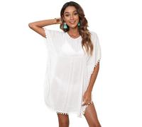 RPAEOY Copricostume Donna Mare Copricostumi Arruffato Cotone Bikini Cover Up Tunica Costume da Bagno Estate Abito Spiaggia Beachwear (Nappina Bianca)