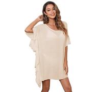RPAEOY Copricostume Donna Mare Copricostumi Arruffato Cotone Bikini Cover Up Tunica Costume da Bagno Estate Abito Spiaggia Beachwear (Beige)