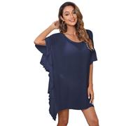 RPAEOY Copricostume Donna Mare Copricostumi Arruffato Cotone Bikini Cover Up Tunica Costume da Bagno Estate Abito Spiaggia Beachwear (Blu)