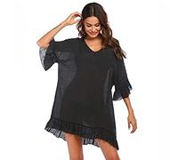 RPAEOY Donna Copricostumi Arruffato Cotone Copricostume Spiaggia da Mare Bikini Cover Up Tunica Costume da Bagno Estate Abito da Spiaggia Interi Beachwear Beach Dress (Nero)