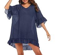 RPAEOY Donna Copricostumi Arruffato Cotone Copricostume Spiaggia da Mare Bikini Cover Up Tunica Costume da Bagno Estate Abito da Spiaggia Interi Beachwear Beach Dress (Blu)