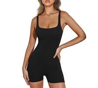 RPAEOY Donne Tuta Intera Corta Collo Quadrato Sexy Tutine Jumpsuit Un Pezzo Romper Sportiva Bodysuit Completo Tutina Aderente Casual Estiva Yoga Shorts Fitness Nero L