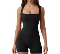 RPAEOY Donne Tuta Intera Senza Maniche Collo Quadrato Sexy Jumpsuit Unitard Sportiva Yoga Bodysuit Un Pezzo Tutina Corta Aderente Casual Estiva Shorts Nero S