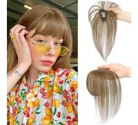 RPAEOY Extension Capelli Veri Clip 100% Frangia Natural Air Bangs Frontale Frangia Posticci Lavabile Tingibile per lo Styling Quotidiano Feste(Marrone chiaro)