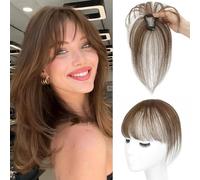 RPAEOY Extension Capelli Veri Clip 100% Frangia Natural Air Bangs Frontale Frangia Posticci Lavabile Tingibile per lo Styling Quotidiano Feste(Marrone)