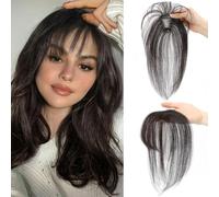 RPAEOY Extension Capelli Veri Clip 100% Frangia Natural Air Bangs Frontale Frangia Posticci Lavabile Tingibile per lo Styling Quotidiano Feste(Nero brunastro)