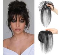 RPAEOY Extension Capelli Veri Clip 100% Frangia Natural Air Bangs Frontale Frangia Posticci Lavabile Tingibile per lo Styling Quotidiano Feste(Nero naturale)