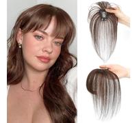 RPAEOY Extension Capelli Veri Clip 100% Frangia Natural Air Bangs Frontale Frangia Posticci Lavabile Tingibile per lo Styling Quotidiano Feste(Marrone scuro)