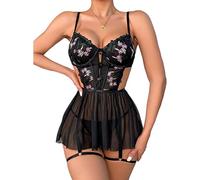 RPAEOY Lingerie Donna Pizzo Bustier con Gonna Ricamato Floreale Completo Intimo Elegante Abbigliamento Notte Reggicalze Set Intimi Sexy
