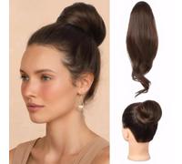 RPAEOY Parrucca per Donna Sintetica Coda di Cavallo Riccia Parrucchino Resistente al Calore Clip Parrucche con Coulisse per Uso Quotidiano Partito(Marrone Scuro)
