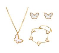 RPAEOY Parure Gioielli Farfalla Oro 18k Collana Bracciale Orecchini Donna Elegante Catena Sottile Ciondolo Nero Decorativo