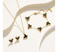 RPAEOY Parure Gioielli Farfalla Oro 18k Collana Bracciale Orecchini Donna Elegante Catena Sottile Ciondolo Nero Decorativo