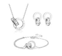 RPAEOY Parure Gioielli per Donna Ragazze Numeri Romani con Zircone Acciaio Inossidabile Placcato Oro 18 Carati Argento Pendente Collana Orecchini Bracciali Set Gioielli Set Sposa Regalo (Argento)