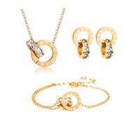 RPAEOY Parure Gioielli per Donna Ragazze Numeri Romani con Zircone Acciaio Inossidabile Placcato Oro 18 Carati Argento Pendente Collana Orecchini Bracciali Set Gioielli Set Sposa Regalo (Oro)