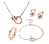 RPAEOY Parure Gioielli per Donna Ragazze Numeri Romani con Zircone Acciaio Inossidabile Placcato Oro Argento Pendente Collana Orecchini Bracciali Anelli Set Gioielli Set Sposa Regalo (Oro rosa)