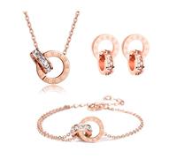 RPAEOY Parure Gioielli per Donna Ragazze Numeri Romani con Zircone Acciaio Inossidabile Placcato Oro 18 Carati Argento Pendente Collana Orecchini Bracciali Set Gioielli Set Sposa Regalo (Oro rosa)