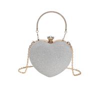 RPAEOY Pochette Donna a Cuore Elegante Glitter Mini Borsa da Cocktail con Catena Crossbody Busta a Tracolla per Matrimonio Sposa Cocktail Festa Argento