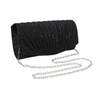 RPAEOY Pochette Donna Pieghettato Raso Sera Clutch Catena Borsa Chiavistello Metallico Catena Rimovibile Eleganti Cerimonia Matrimonio Compleanno Festa Nuziale (Nero)