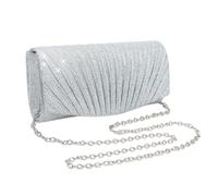 RPAEOY Pochette Donna Pieghettato Raso Sera Clutch Catena Borsa Chiavistello Metallico Catena Rimovibile Eleganti Cerimonia Matrimonio Compleanno Festa Nuziale (Argento)