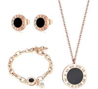 RPAEOY Set Gioielli Numeri Romani Collana Bracciale Orecchini Tondi Bicolore Acciaio Inossidabile Elegante Lusso Donna