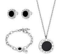 RPAEOY Set Gioielli Numeri Romani Collana Bracciale Orecchini Tondi Bicolore Acciaio Inossidabile Elegante Lusso Donna
