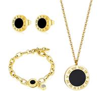 RPAEOY Set Gioielli Numeri Romani Collana Bracciale Orecchini Tondi Bicolore Acciaio Inossidabile Elegante Lusso Donna