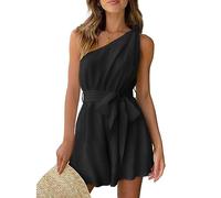 RPAEOY Tuta Donna Monospalla Senza Maniche Vita Alta Con Cintura Tutina Corta Casual Rompers Con Tasche Short Jumpsuit Estiva Pantaloncini Per Feste Spiaggia Nero L