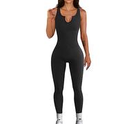 RPAEOY Tuta Intera Donna Col V Un Pezzo Senza Maniche Elegant Yoga Jumpsuit Slims Moda Estiva Rompers Tutina Aderente Costine Tute Palestra Sport Leggings Nero L