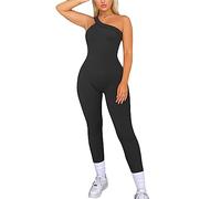 RPAEOY Tuta Intera Donna Costine Spalla Senza Maniche Jumpsuits Estiva Romper Completo Sportivo Costine Tutina Elastica Tute per Yoga Sportiva Palestra Abbigliamento Nero M