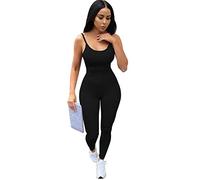 RPAEOY Tuta Intera Donna Spaghetti Aderente Tutina Sexy Elegant Sportiva Jumpsuit Elastica Senza Manica Romper Bodysuit Pantaloni Per Yoga Gym Fitness Esercizio Clubwear Nero S