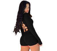 RPAEOY Tutina Donna Manica Lunga Coulisse Senza Schienale Collo Rotondo Aderente Tuta Yoga Jumpsuit Sportivo Tuta Intera Sexy Pantaloncini Fitness Rompers One Piece Palestra Bodysuit (Nero,L)