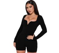 RPAEOY Tutina Donna Manica Lunga Scollo a V Aderente Tuta Yoga Jumpsuit Sportivo Tuta Intera Sexy Pantaloncini Fitness Rompers One Piece Palestra Bodysuit (Nero,L)