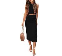 RPAEOY Vestiti Donna Eleganti Set Gonna e Top Estivo 2 Pezzi Completo Senza Maniche Abito Lungo Aderente Abiti con Spacco Skims Dress da Cocktail Festa Clubwear Nero XL