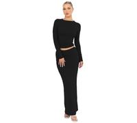RPAEOY Vestiti Donna Estivo 2 Pezzi Maniche Lunghe Top Set Elastica a Fessura Abito Lunghi Elegante Vestito Sexy Abito Long Skims Dress da Club Festa Cerimonia Nero M