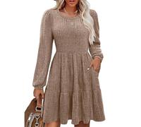 RPAEOY Vestiti Donna Invernali Maniche Lunghe con Scollo a Rotondo Elegante con Tasche Maglione Lavorato a Maglia Abito Casual Autunno e Inverno (Khaki/M)