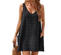 RPAEOY Vestiti Donna Scollo a V con Tasca Chiffon Copricostume Spiaggia da Mare Bikini Cover Up Tunica Costume da Bagno Estate Abito da Spiaggia Interi Beachwear Beach Dress (Nero,L)