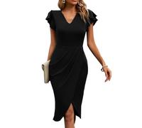 RPAEOY Vestito Donna Elegante con Scollo a V Maniche Corte Vestiti Abito con Spacco Cocktail Party Abiti da Sera Festa Banchetto (Nero,S)