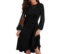 RPAEOY Vestito Donna Elegante Manica Lunga Orlo a Volant Midi Bodycon Abito Bohémien Moda Slim Vestiti per Cocktail Cerimonia Festa Ufficio (Nero/S)