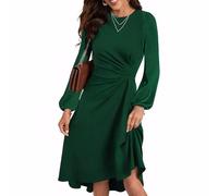 RPAEOY Vestito Donna Elegante Manica Lunga Orlo a Volant Midi Bodycon Abito Bohémien Moda Slim Vestiti per Cocktail Cerimonia Festa Ufficio (Verde Scuro/S)