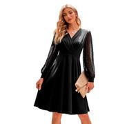 RPAEOY Vestito Donna Elegante Maniche Lunghe con Scollo a V Sexy Avvolgente Miniabito Autunnali Moda Aderente Bodycon Dress per Cocktail Party (Nero/XL)