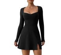 RPAEOY Vestito Donna Elegante Maniche Lunghe Slit con Scollo V Sexy Midi Bodycon Abito Moda Slim Miniabito da Festa Cocktail Party (Nero/M)