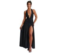 RPAEOY Vestito Donna Elegante Maxi Lunga Profondo Scollo a V Schiena Scoperta Sexy Spacco Abito Slim Festa Cocktail da Damigella della Sera e Cerimonia Matrimonio (S)
