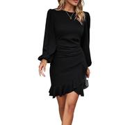 RPAEOY Vestito Donna Eleganti Manica Lunga Orlo a Volant Midi Bodycon Abito con Spacco Vintage Tubino per Cocktail Cerimonia Festa Ufficio Nero S