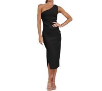 RPAEOY Vestito Donna Eleganti Monospalla Senza Maniche Ruched Midi Casuale Orlo a Fessura Abito da Sera Vestito Sexy Banchetto Festa Damigella d'Onore Cerimonia Cocktail Formale (Nero,S)