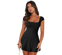 RPAEOY Vestito Donna Sexy Colletto Quadrato Senza Schienale Mini Abito Estivo Svasato Miniabito da Sera Aderente Party Cocktail Discoteca (Nero,L)