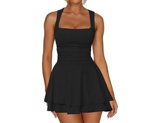 RPAEOY Vestito Donna Sexy Senza Maniche con Scollo Quadrato Bodycon Orlo a Volant Elegante Slim Miniabito da Festa Cocktail Party (S)