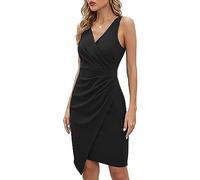 RPAEOY Vestito Senza Maniche Donna Elegante Abito Cerimonia Incrocio a V Asimmetrico Cocktail Drappeggiato Formale Vestiti Eleganti da Festa Matrimonio Ufficio