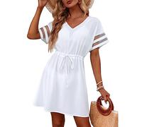 RPAEOY Vestito Spiaggia Donna Abito Estivo con Scollo a V Copricostume Mare Beachwear Elegante Abiti da Spiaggia Leggero Vacanza Bikini Cover up Beach Dress Corto